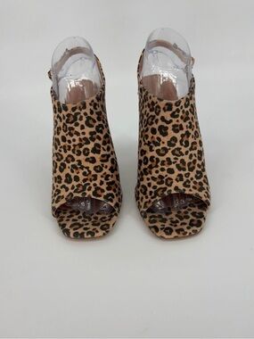 Shoe Republic LA Leopard Print Peep-Toe Mules